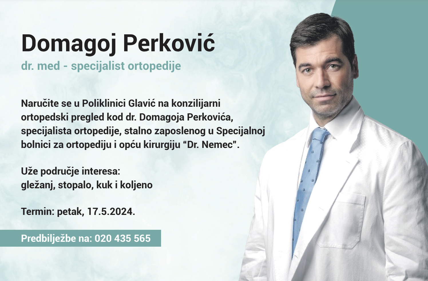 Dr. Domagoj Perković stiže u Polikliniku Glavić, evo kako se naručiti na pregled